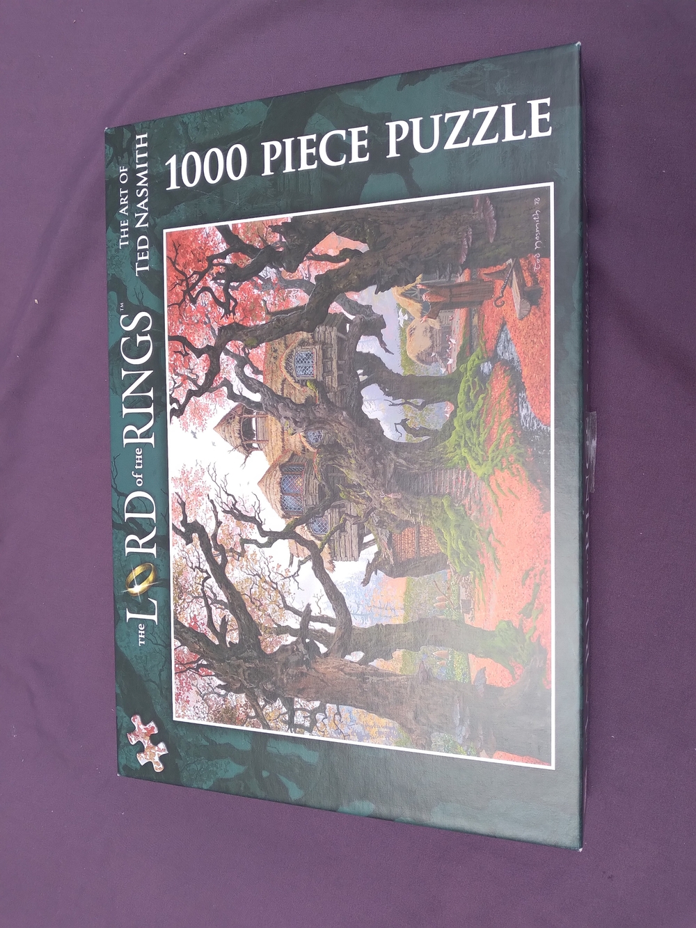 Jigsaw 1000 Piece Puzzle - Purple Box with Green Artwork Accents
